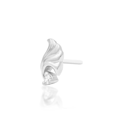 Junipurr Elenor 14k white gold white cubic zirconia threadless end angled view with soft minimalist sparkle