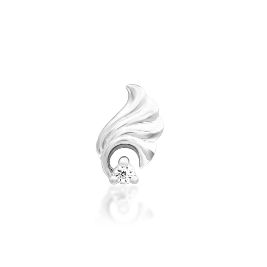 Junipurr Elenor 14k white gold white CZ threadless decorative end with minimal elongated styling, front view for luxury piercing jewellery