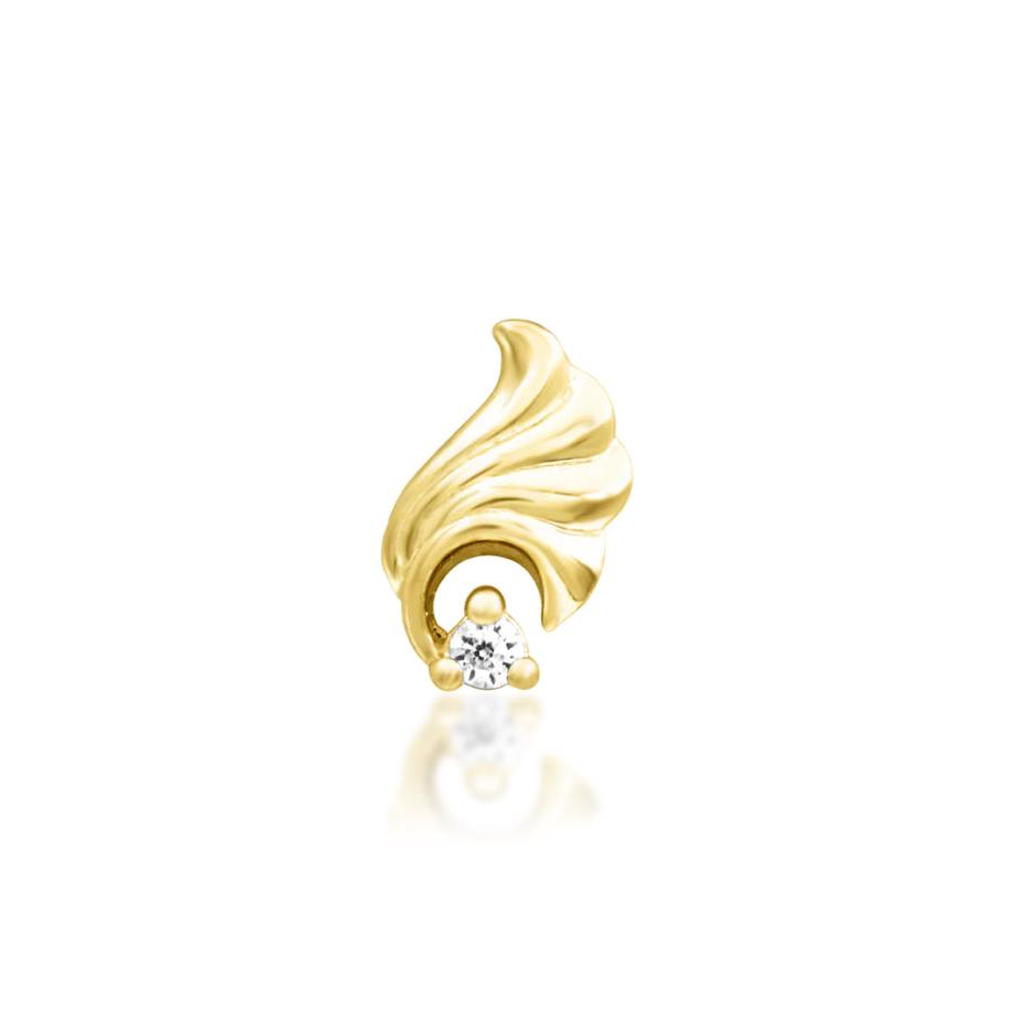 Junipurr Elenor 14k yellow gold white CZ threadless decorative end with delicate elongated styling, front view for helix and lobe piercing jewellery