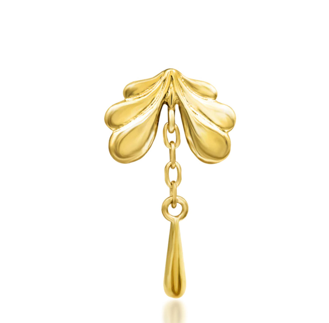 Junipurr Evelyn threadless end with chain dangle in solid 14k gold, suitable for 18g/16g lobe, helix, or conch piercings