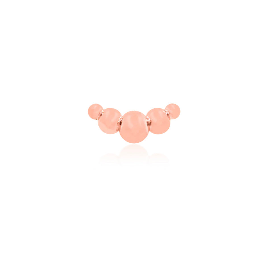 Junipurr Gold Croissant solid 14k rose gold threadless decorative end with graduated bead design, front view for curated ear jewellery