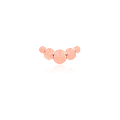 Junipurr Gold Croissant solid 14k rose gold threadless decorative end with graduated bead design, front view for curated ear jewellery