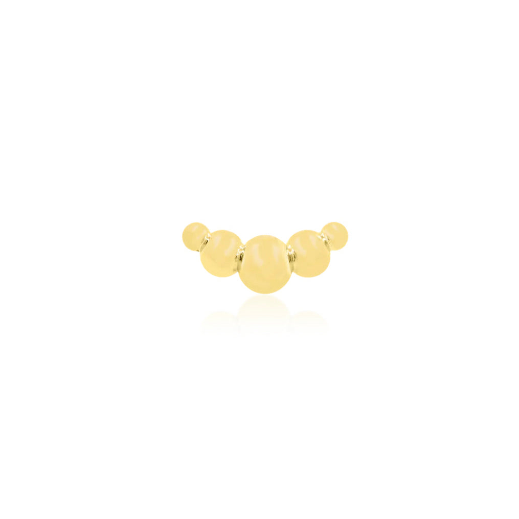 Junipurr Gold Croissant solid 14k yellow gold threadless decorative end with graduated bead design, front view for helix piercing jewellery