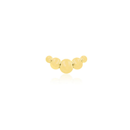 Junipurr Gold Croissant solid 14k yellow gold threadless decorative end with graduated bead design, front view for helix piercing jewellery