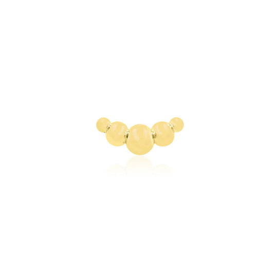 Junipurr Gold Croissant solid 14k yellow gold threadless decorative end with graduated bead design, front view for helix piercing jewellery