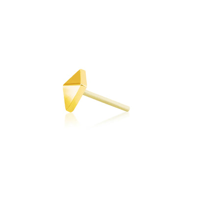 Close-up of the Junipurr Gold Pyramid 14kt Threadless End in 14k gold, featuring a minimalist geometric pyramid design — perfect for helix, lobe, or tragus piercings.