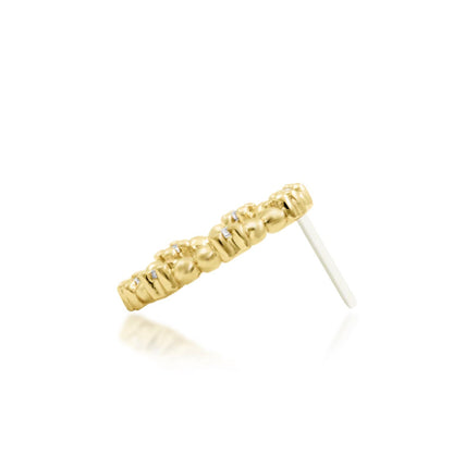 Side profile of Junipurr Halona 14k yellow gold celestial-inspired diamond threadless end with ornate statement detailing
