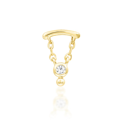 Junipurr Helena Hidden Helix Threadless End in 14K yellow gold with white CZ gemstone – front view