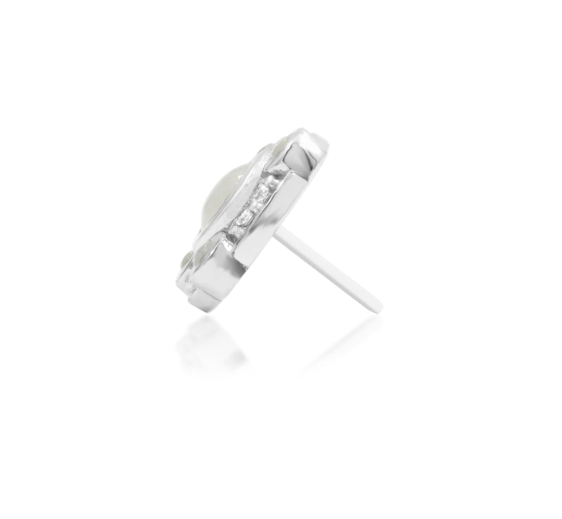 profile view of junipurr inaya moonstone and cubic zirconia threadless jewellery in white gold suitable for conch or helix
