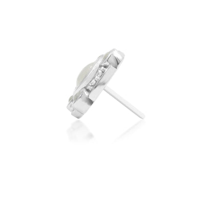 profile view of junipurr inaya moonstone and cubic zirconia threadless jewellery in white gold suitable for conch or helix
