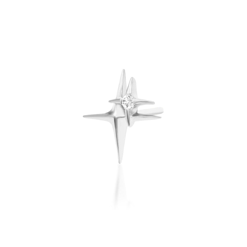Front view of Junipurr Jewellery 11:11 threadless decorative end in 14k white gold with cubic zirconia
