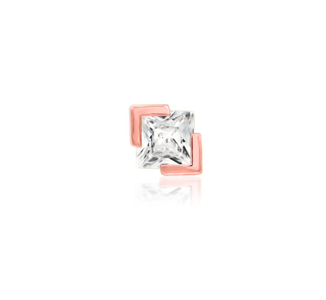 view of junipurr jewellery ada rose gold princess cut cubic zirconia decorative end
