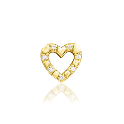 Front view of Junipurr Jewellery Ahara threadless decorative end in 14k yellow gold with seven white cubic zirconia stones
