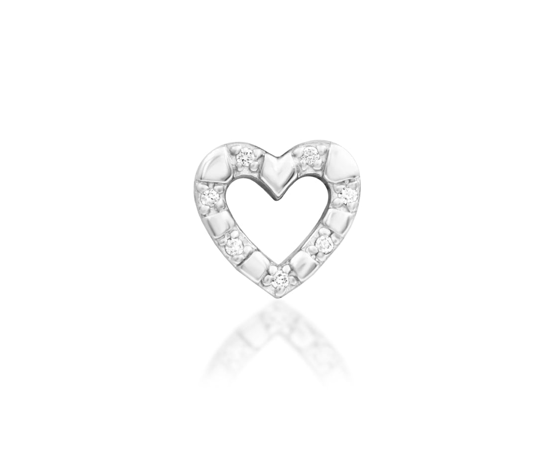 Front view of Junipurr Jewellery Ahara threadless decorative end in 14k white gold with seven white cubic zirconia stones