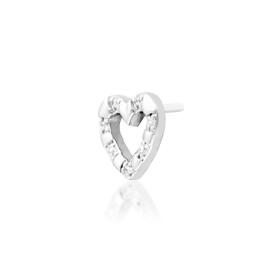 Angled view of Junipurr Jewellery Ahara white gold cubic zirconia cluster threadless decorative end