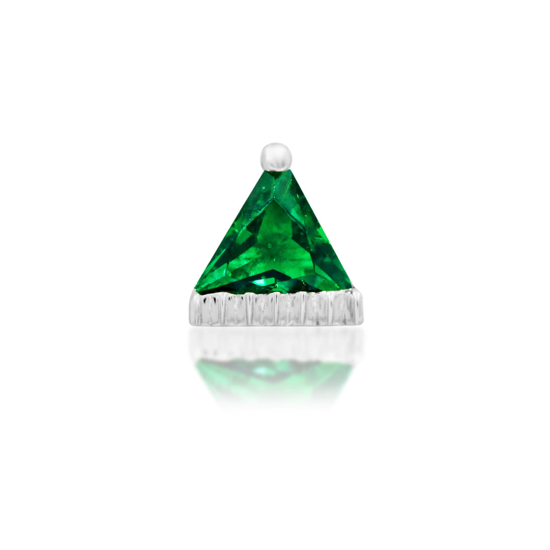 Front view of Junipurr Jewellery Alvern threadless end in white gold with emerald green cubic zirconia gemstone suitable for curated ear styling