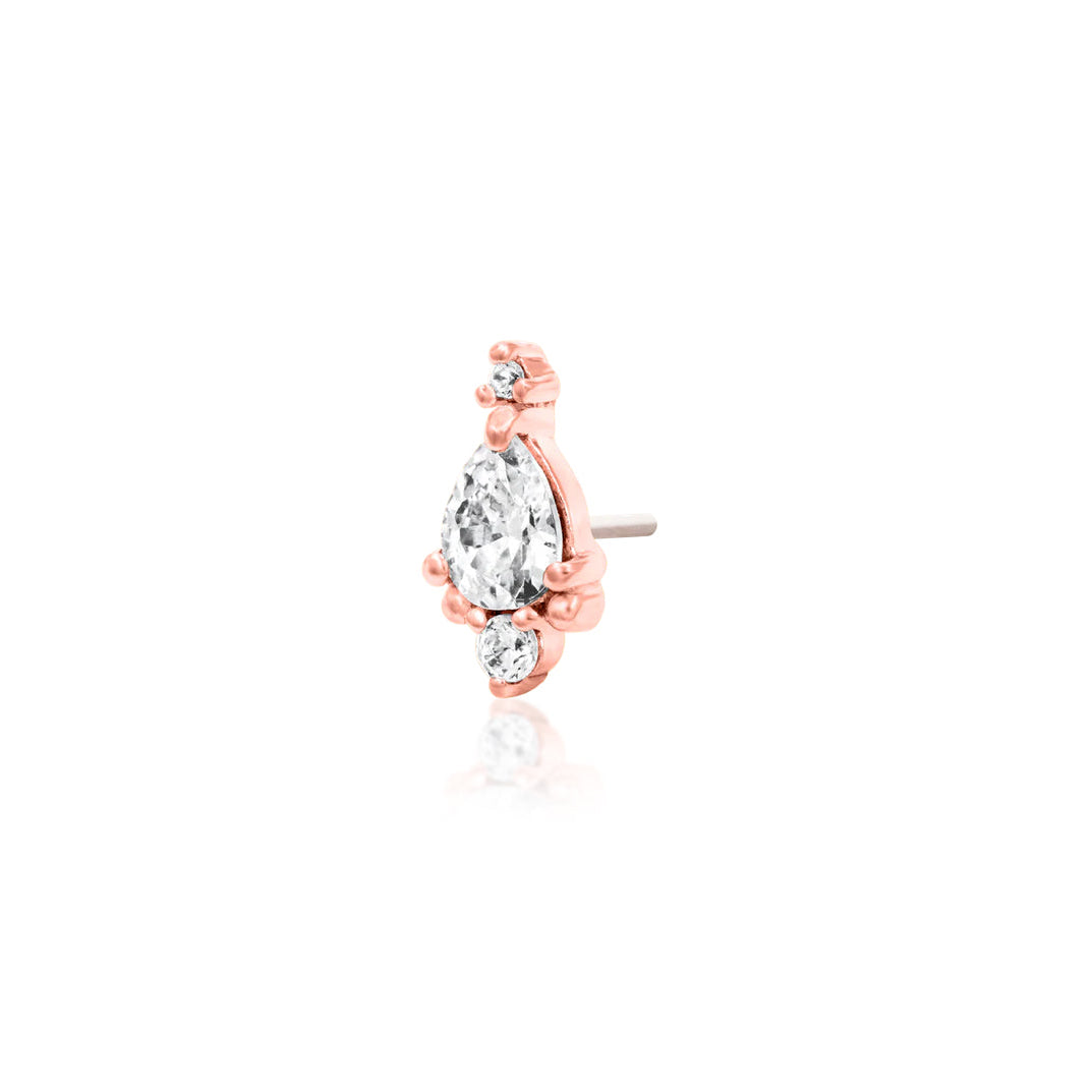 Angled view of Junipurr Jewellery Amelia rose gold threadless decorative end