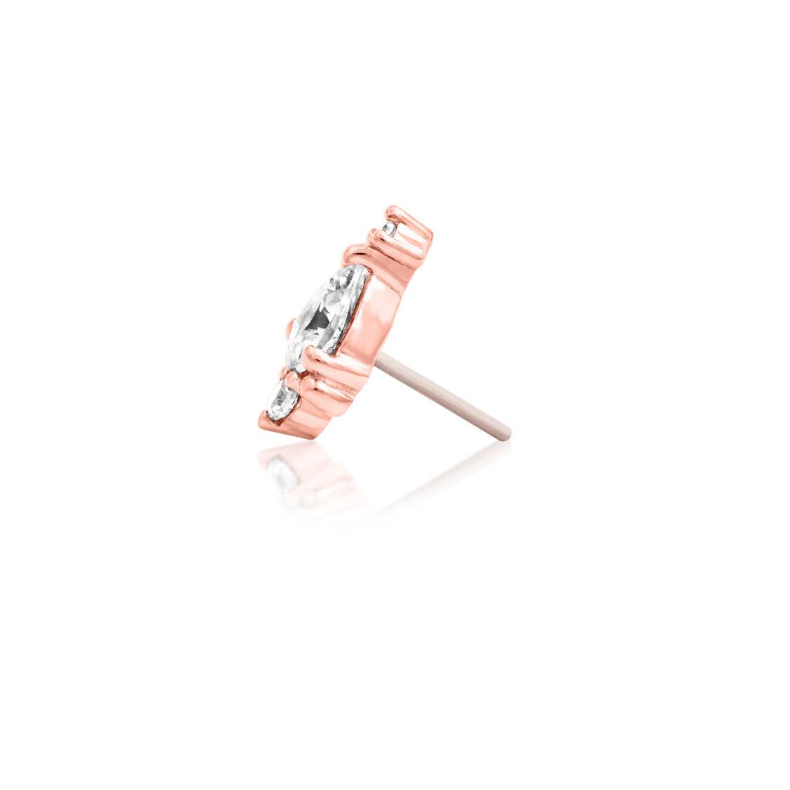 Side profile of Junipurr Jewellery Amelia threadless end in rose gold
