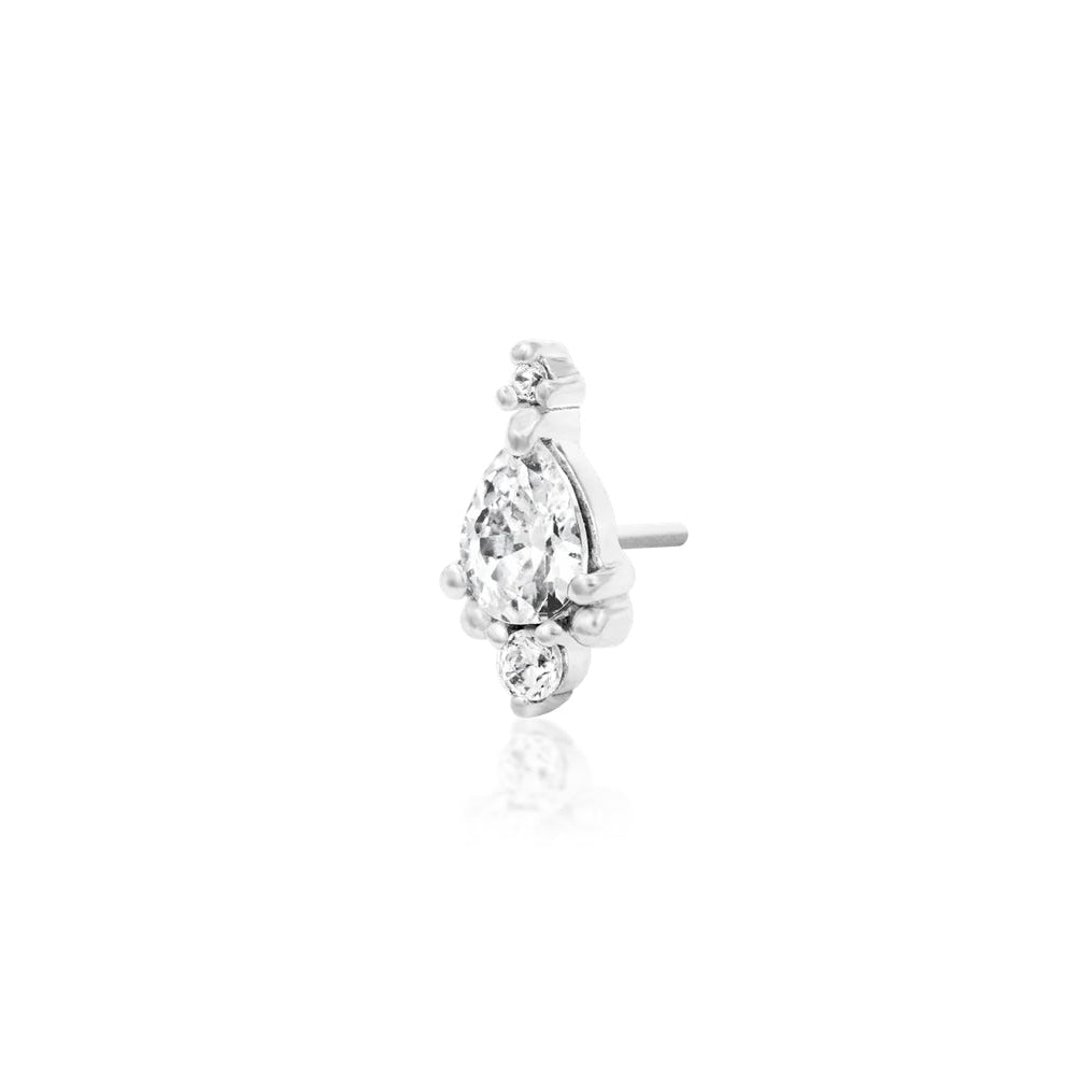 Angled view of Junipurr Jewellery Amelia white gold threadless decorative end
