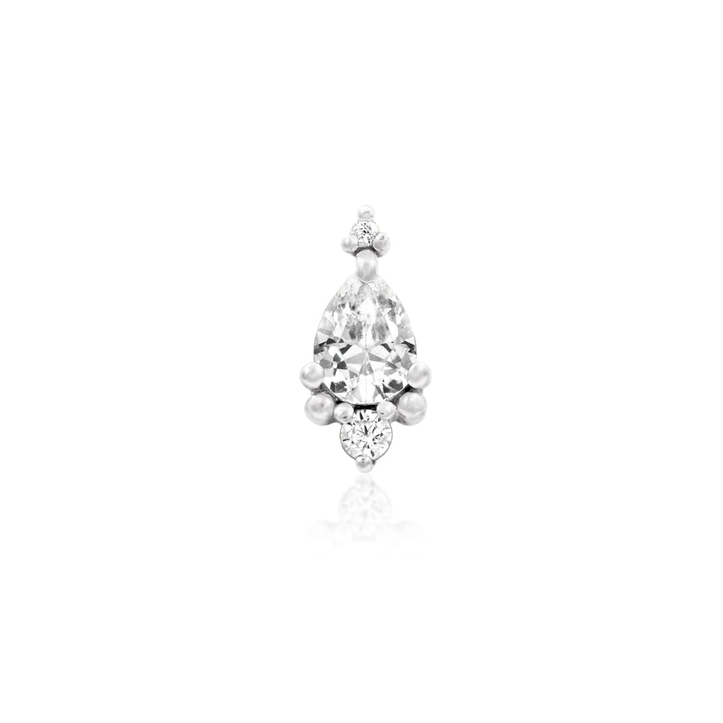 Front view of Junipurr Jewellery Amelia threadless end in 14k white gold with cubic zirconia