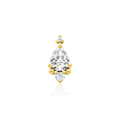 Angled view of Junipurr Jewellery Amelia gold CZ threadless decorative end