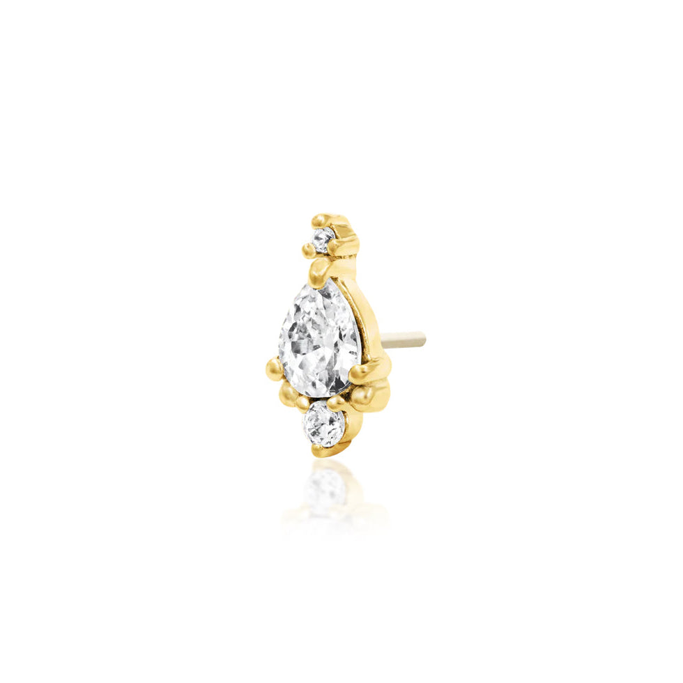 Side profile of Junipurr Jewellery Amelia threadless end in 14k yellow gold
