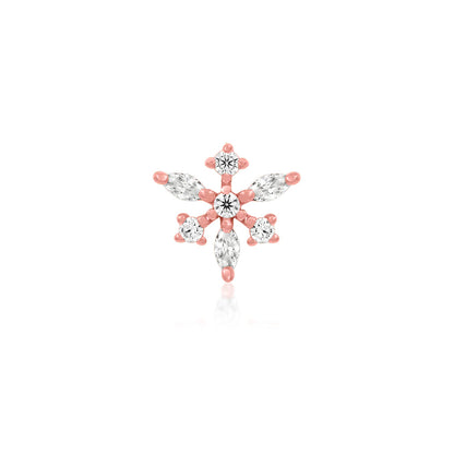 Front view of Junipurr Jewellery Anna snowflake CZ decorative end in 14k rose gold
