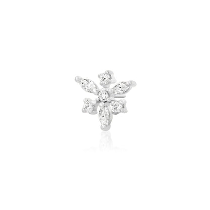Angled view of Junipurr Jewellery Anna snowflake cubic zirconia end in white gold

