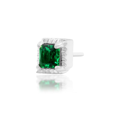 Angled perspective of Junipurr Jewellery Arden white gold threadless end showing gemstone detail