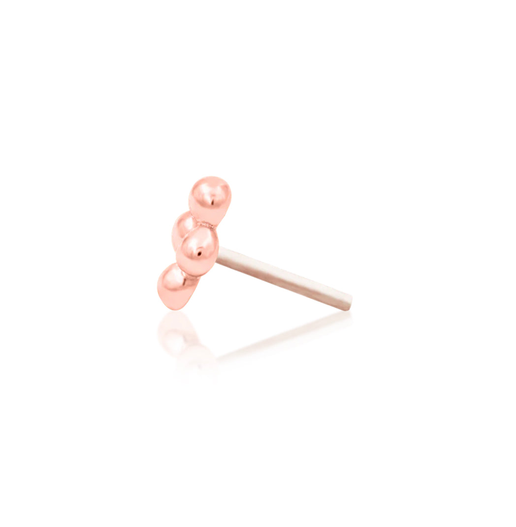 Front view of the Junipurr Jewellery Beaded Diamond threadless end in 14k rose gold, offering warm tones and subtle texture.