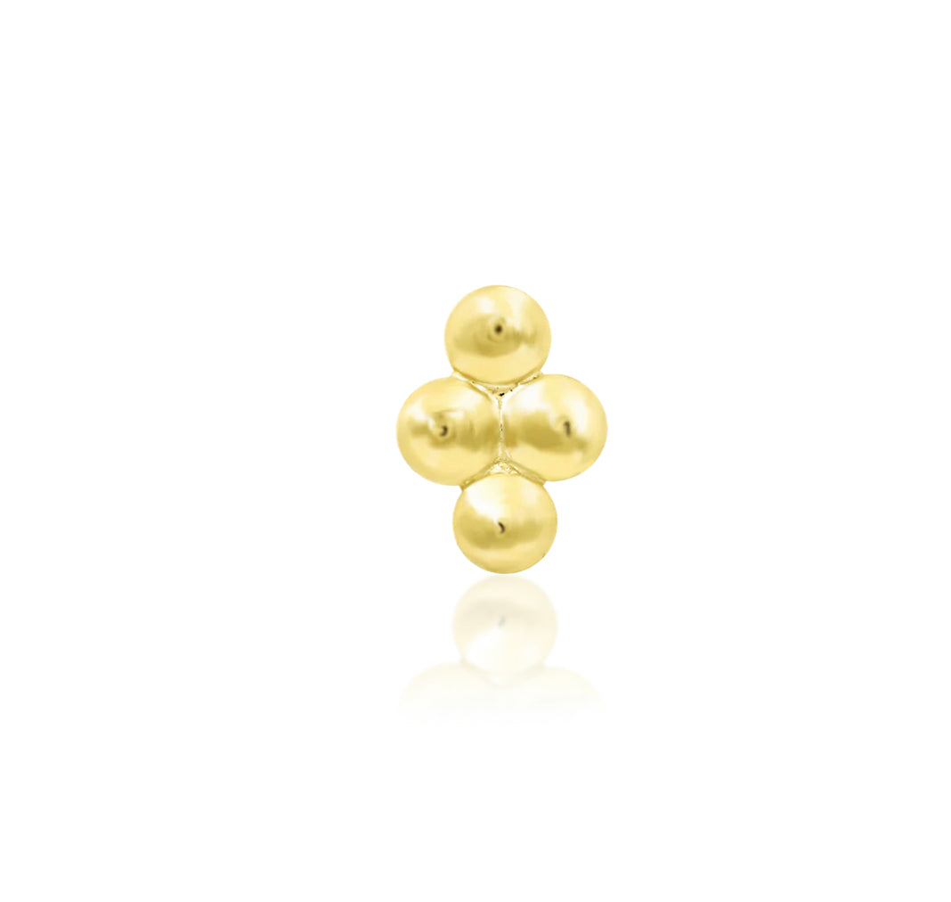 Front view of the Junipurr Jewellery Beaded Diamond threadless end in 14k yellow gold, featuring a beaded diamond-shaped design.