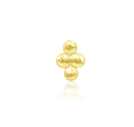 Front view of the Junipurr Jewellery Beaded Diamond threadless end in 14k yellow gold, featuring a beaded diamond-shaped design.