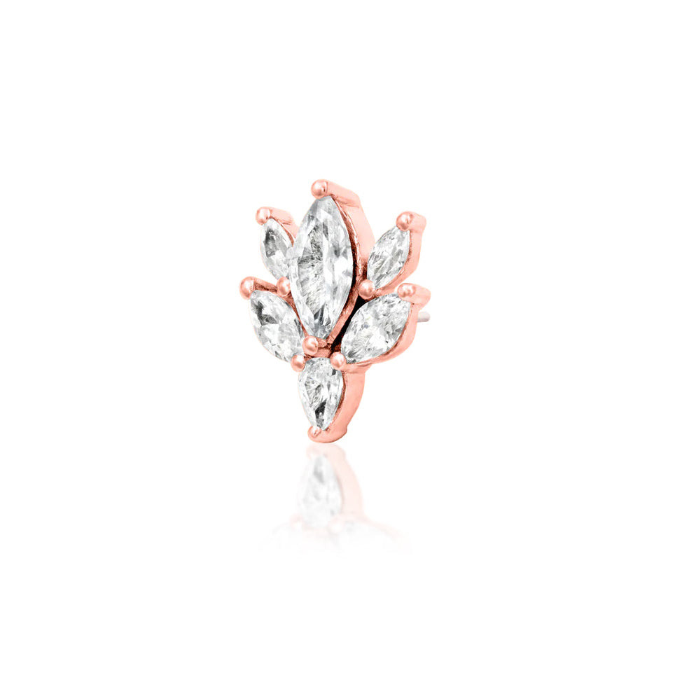 Angled view of Junipurr Jewellery Bethany rose gold threadless decorative end
