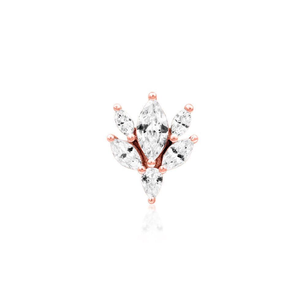 Front view of Junipurr Jewellery Bethany threadless end in 14k rose gold with cubic zirconia