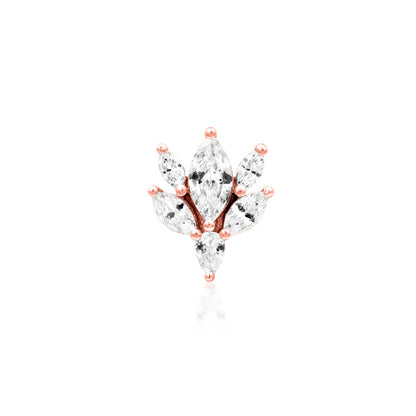 Front view of Junipurr Jewellery Bethany threadless end in 14k rose gold with cubic zirconia