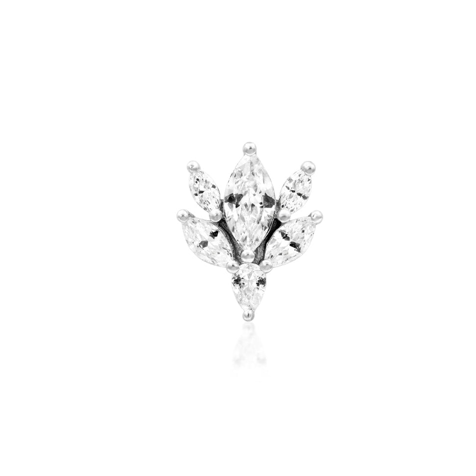 Front view of Junipurr Jewellery Bethany threadless end in 14k white gold with CZ

