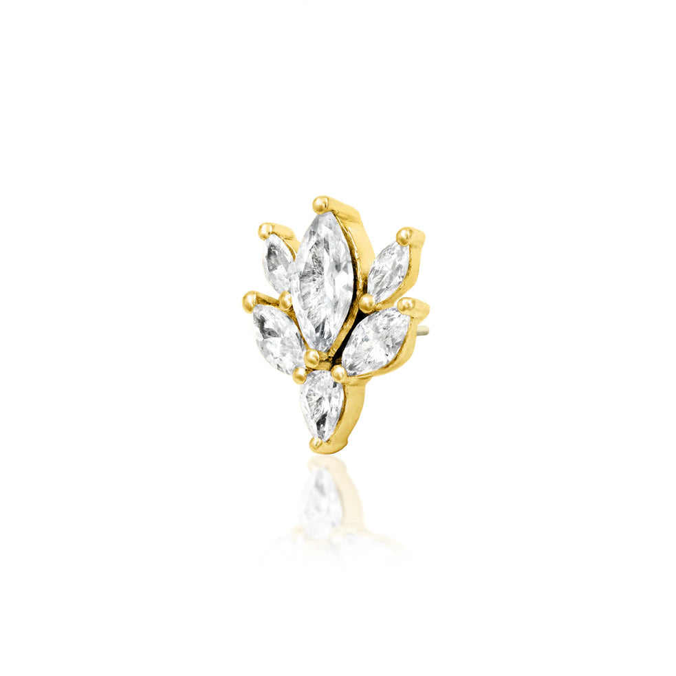 Angled view of Junipurr Jewellery Bethany gold CZ threadless decorative end
