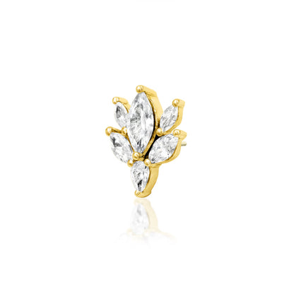 Angled view of Junipurr Jewellery Bethany gold CZ threadless decorative end
