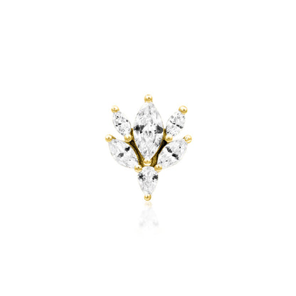 Front view of Junipurr Jewellery Bethany threadless end in 14k yellow gold with cubic zirconia for helix piercing jewellery
