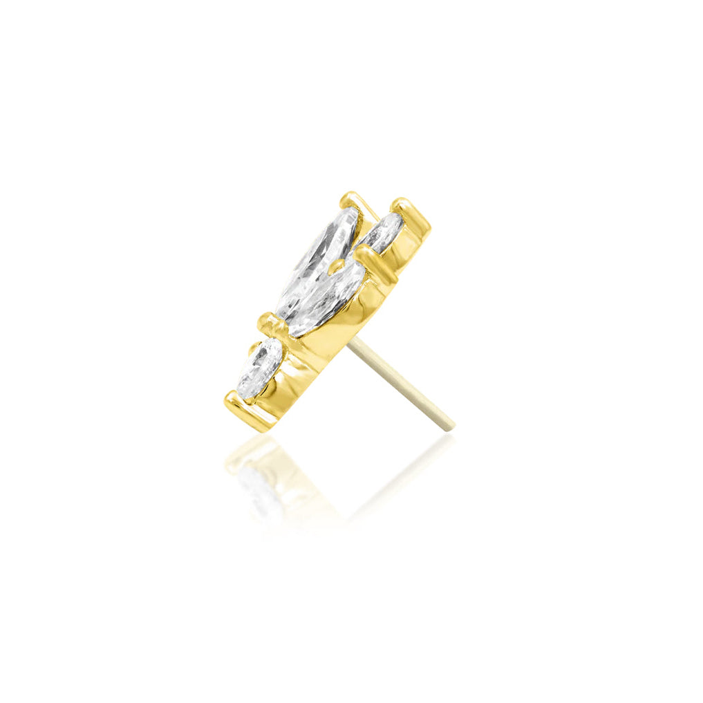 Side profile of Junipurr Jewellery Bethany threadless end in 14k yellow gold