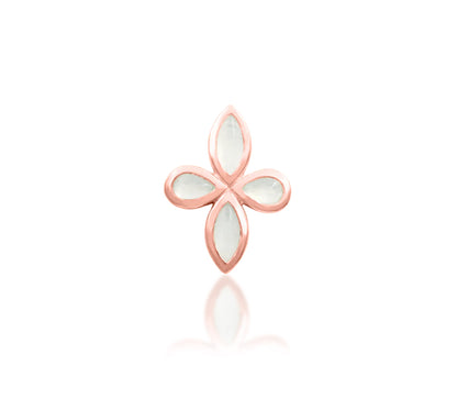 Front facing view of Junipurr Jewellery Betty moonstone decorative end in rose gold for conch or helix curated ear jewellery
