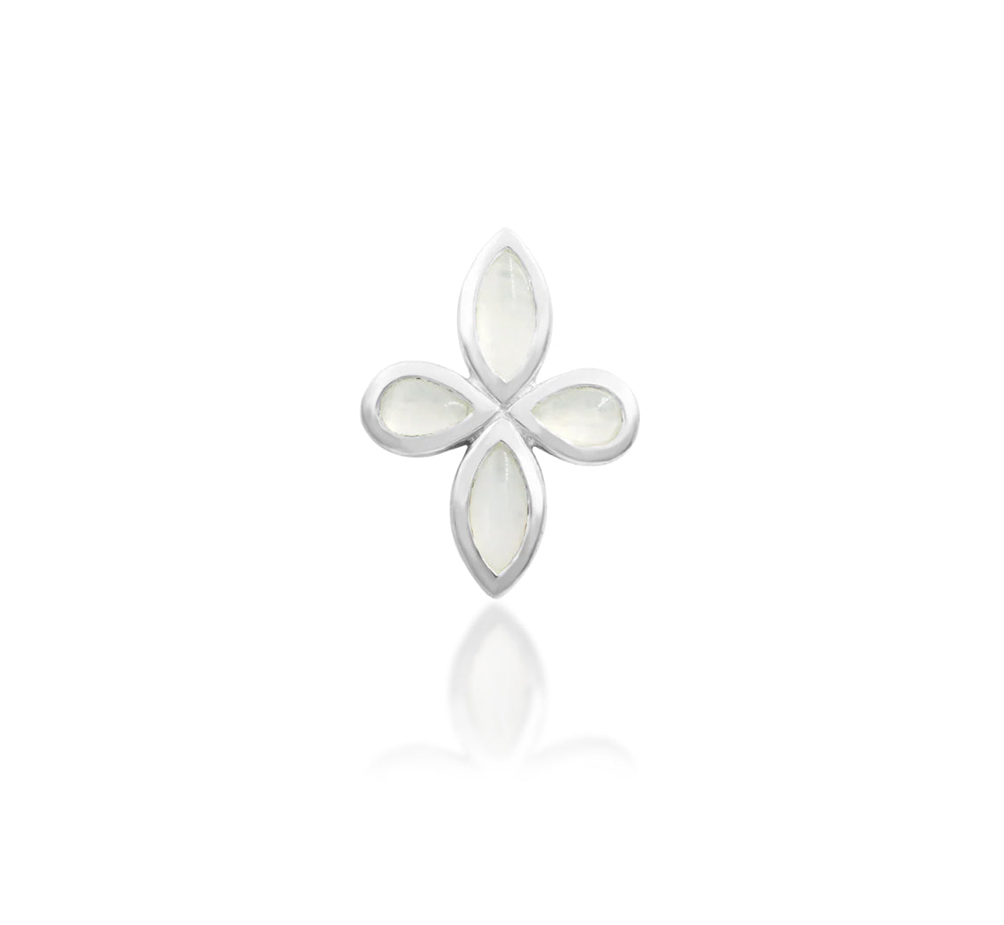 Front view of Junipurr Jewellery Betty moonstone threadless end in white gold suitable for curated ear conch styling
