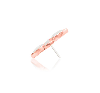 Side profile of Junipurr Jewellery Betty moonstone threadless decorative end in rose gold showing refined ear jewellery form