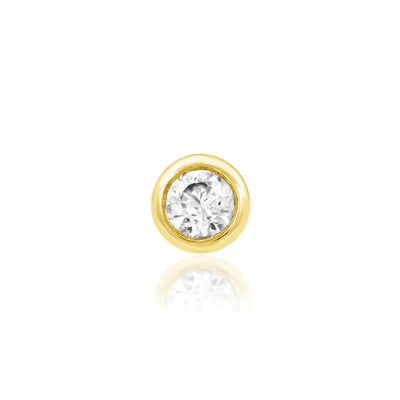 Front view of Junipurr Jewellery bezel set cubic zirconia threadless decorative end in 14k yellow gold