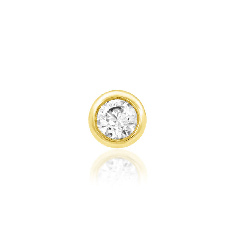 Front view of Junipurr Jewellery bezel set cubic zirconia threadless decorative end in 14k yellow gold