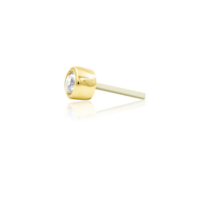 Side profile of Junipurr Jewellery bezel set cubic zirconia threadless decorative end in yellow gold