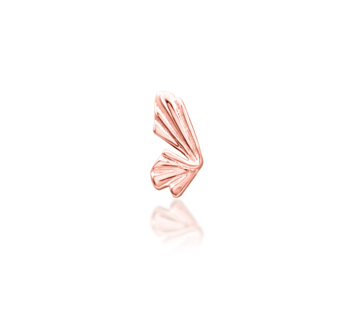 Front view of the Junipurr Jewellery Butterflights threadless end in 14k rose gold, offering warmth with soft, romantic detail.