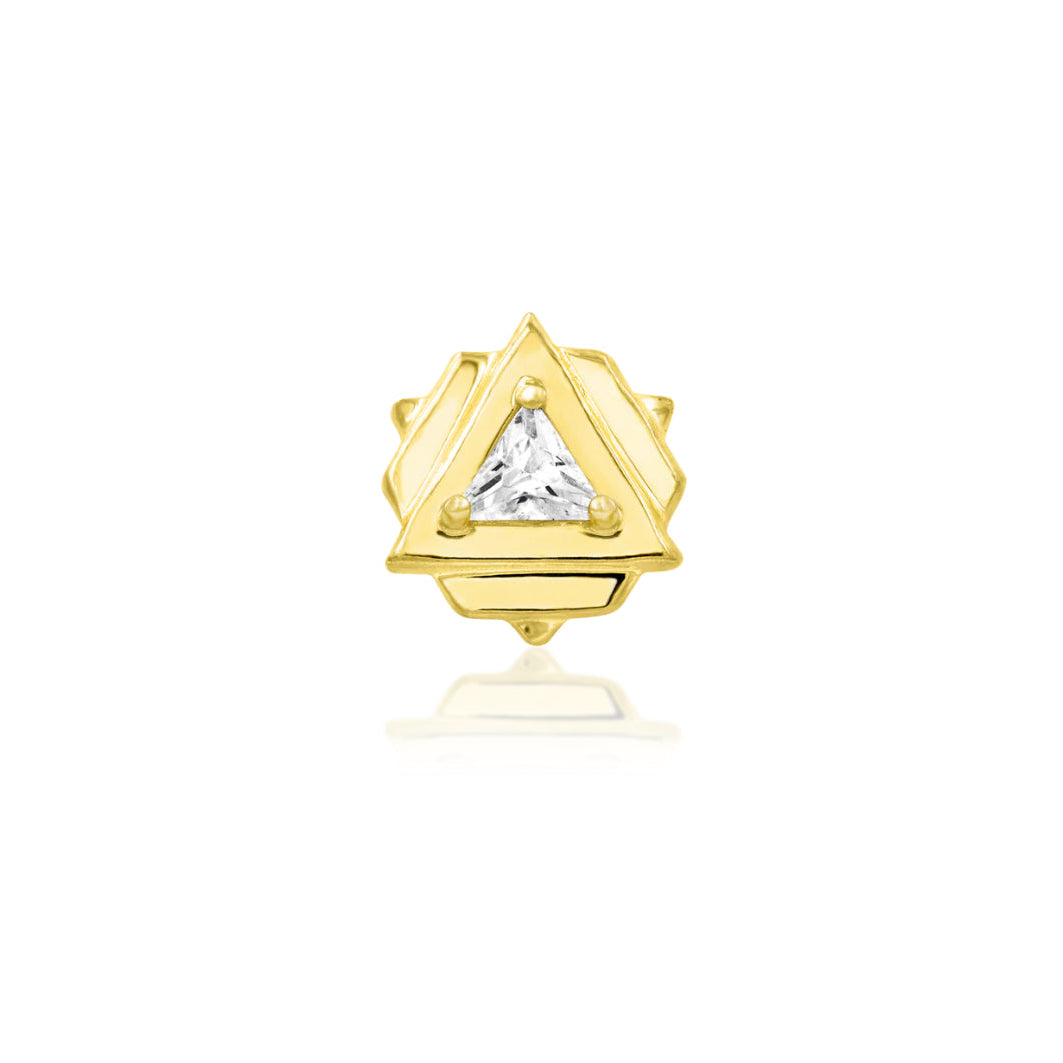 Front view of Junipurr Jewellery Carrie threadless end in 14k yellow gold with cubic zirconia for helix piercing jewellery

