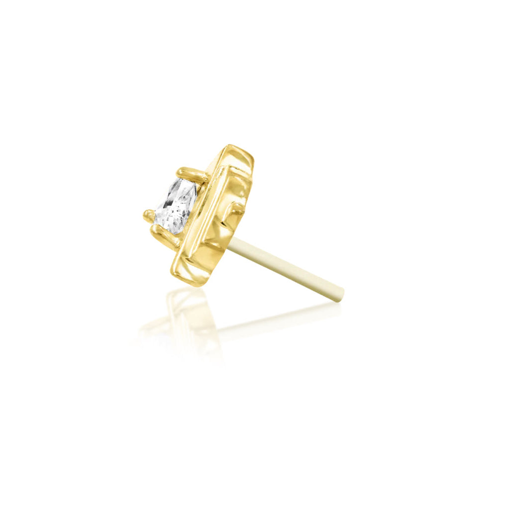 Side profile of Junipurr Jewellery Carrie threadless end in 14k yellow gold