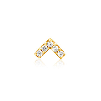 Front view of Junipurr Jewellery Chevron CZ threadless decorative end in 14k yellow gold with gemstone chevron design